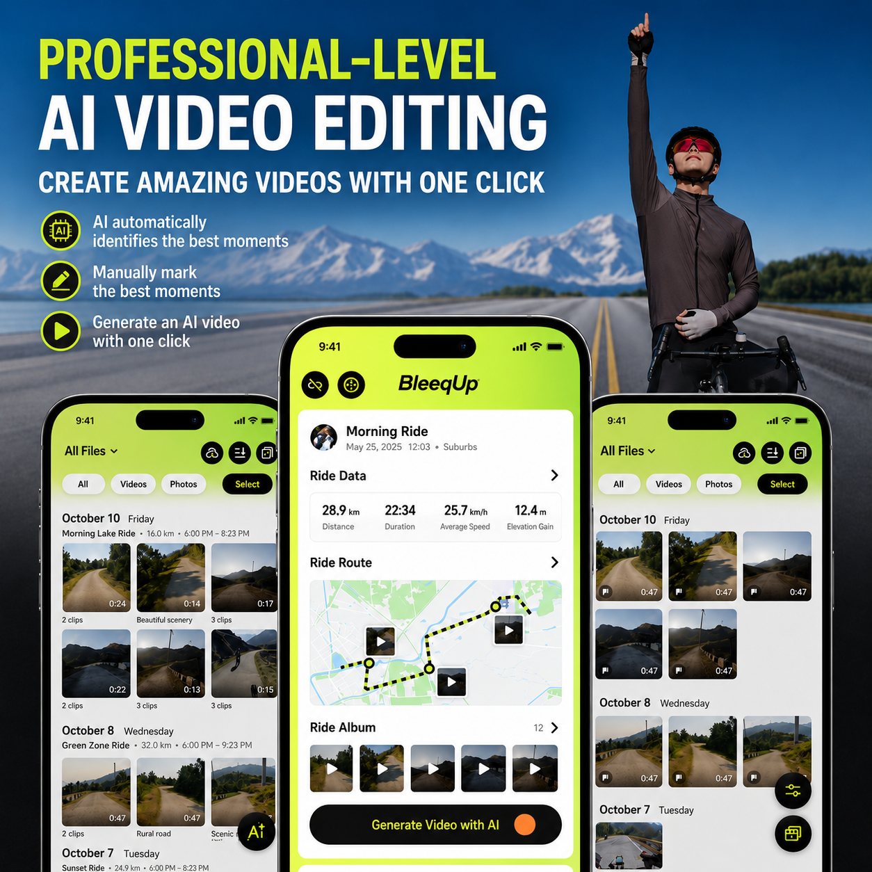BleeqUp Ranger AI Cycling Camera Glasses with 3K POV Video and Open-Ear Audio