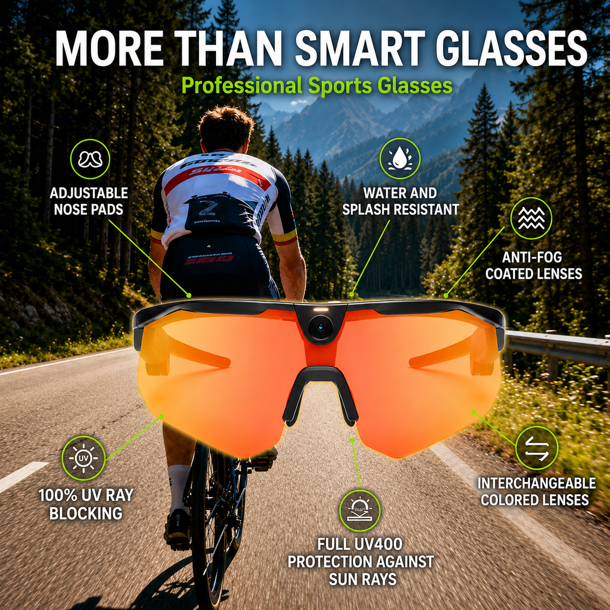 BleeqUp Ranger AI Cycling Camera Glasses with 3K POV Video and Open-Ear Audio