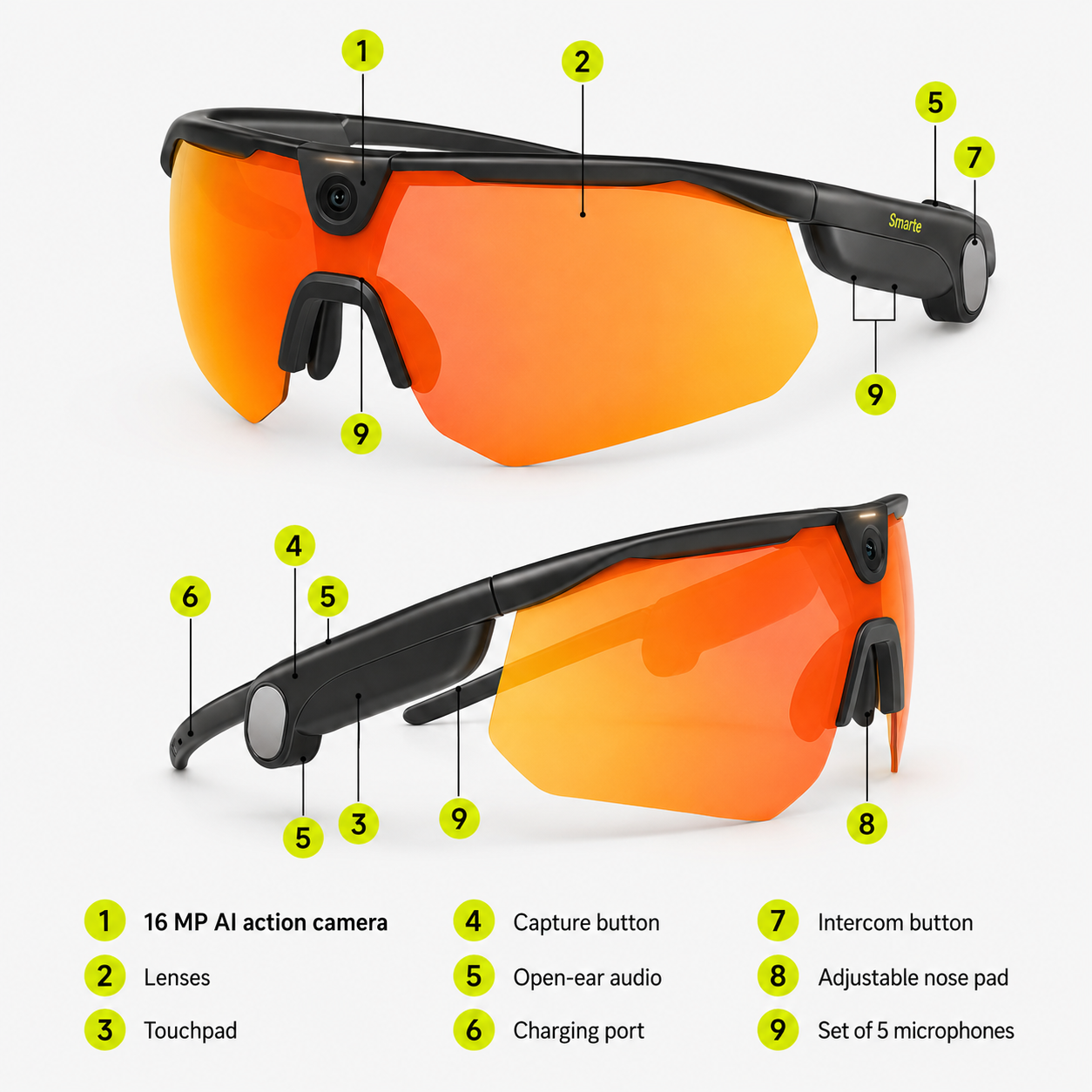 BleeqUp Ranger AI Cycling Camera Glasses with 3K POV Video and Open-Ear Audio
